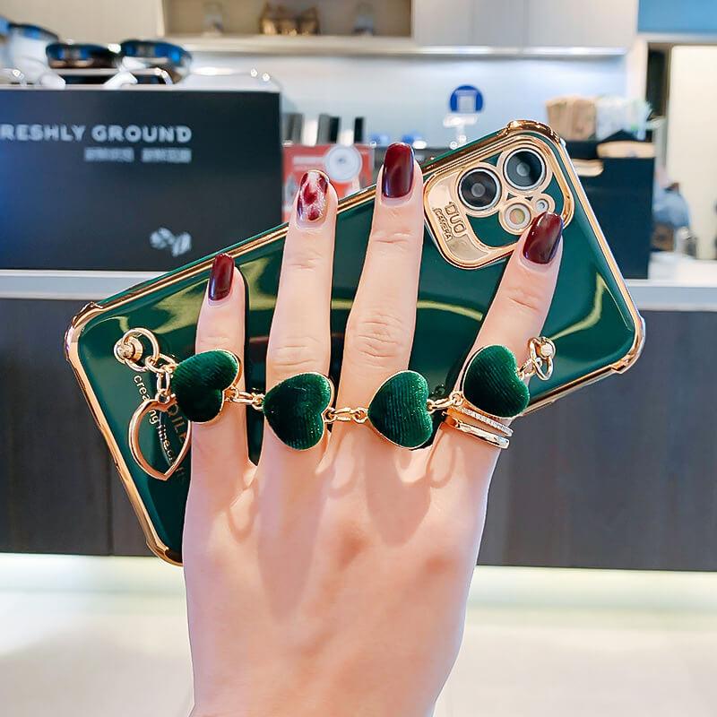 2021 Luxury Electroplated Gold Plating Heart Fabric Bracelet Case For iPhone 12Pro MAX 11 XS XR 7 8 Plus - {{ shop_name}} varyfun