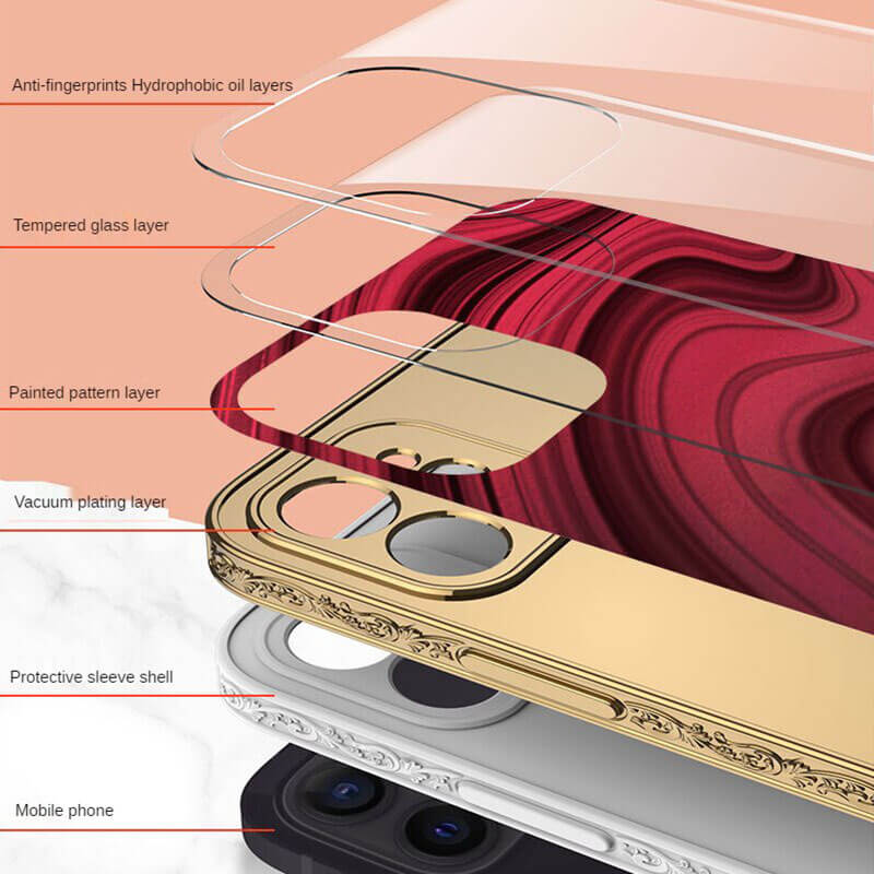 Luxury Baroque Plating Anti-knock Protection Tempered Glass Case With Ring Holder For iPhone - {{ shop_name}} varyfun