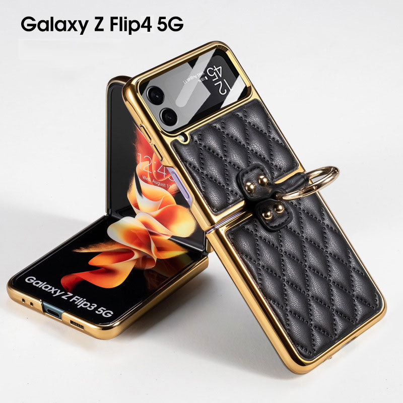 Luxury Leather Electroplating Diamond Protective Cover For Samsung Galaxy Z Flip4 Flip3 5G - {{ shop_name}} varyfun