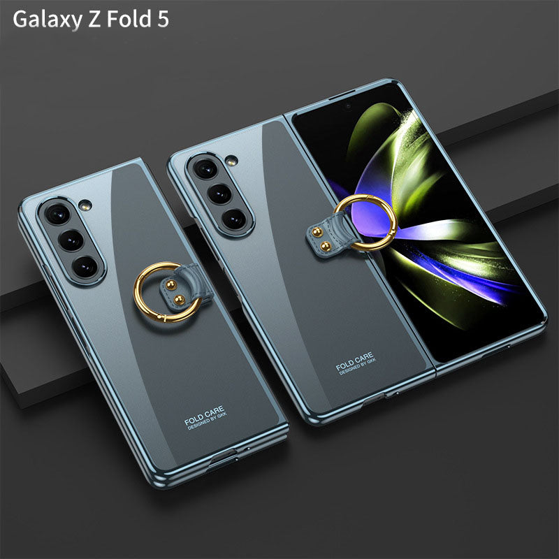 Electroplated Phantom Galaxy Z Fold 5 Case with Front Screen Tempered Glass Protector & Ring - mycasety2023 Mycasety