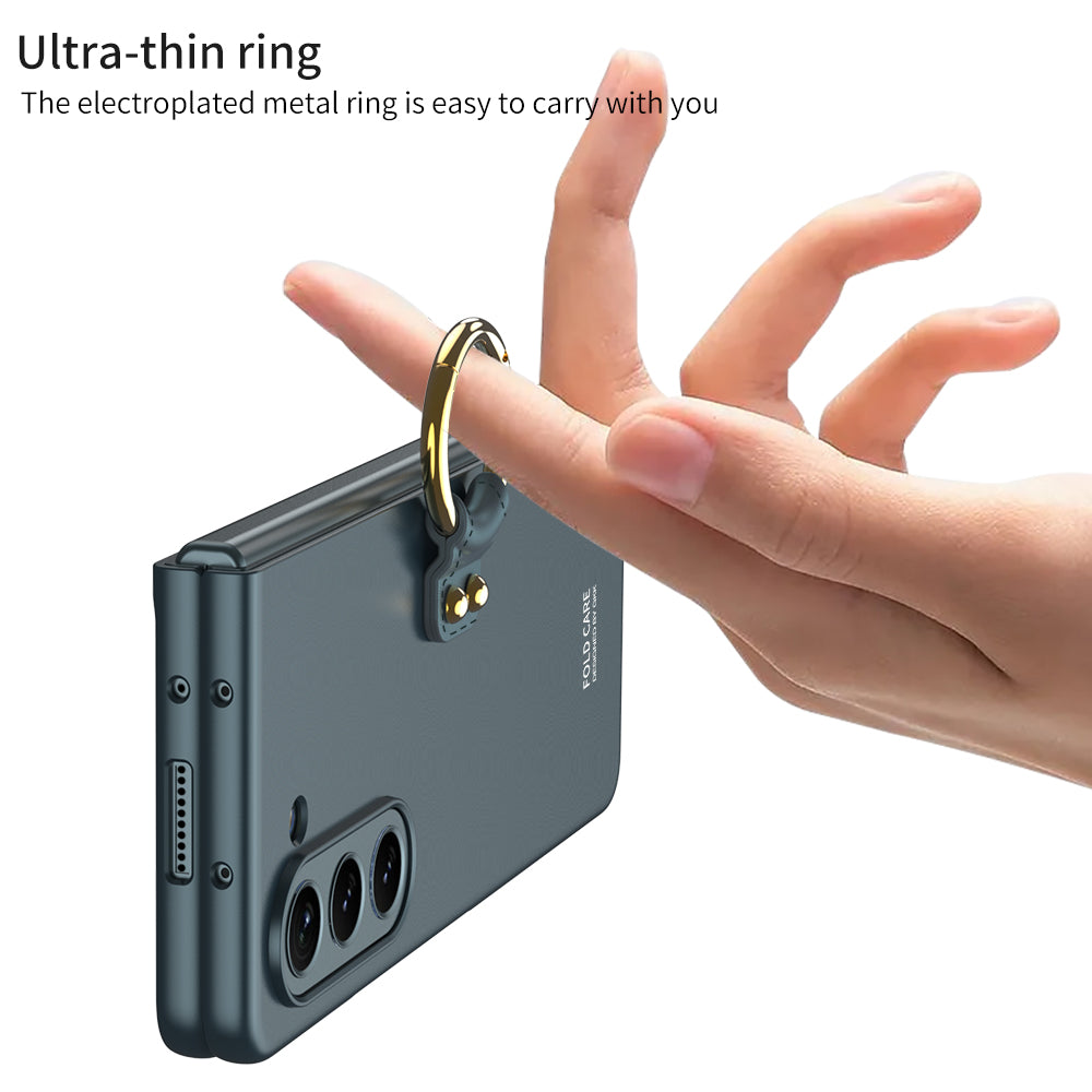 Electroplated Slim Samsung Galaxy Z Fold 5 Case with Front Screen Tempered Glass Protector & Ring - mycasety2023 Mycasety