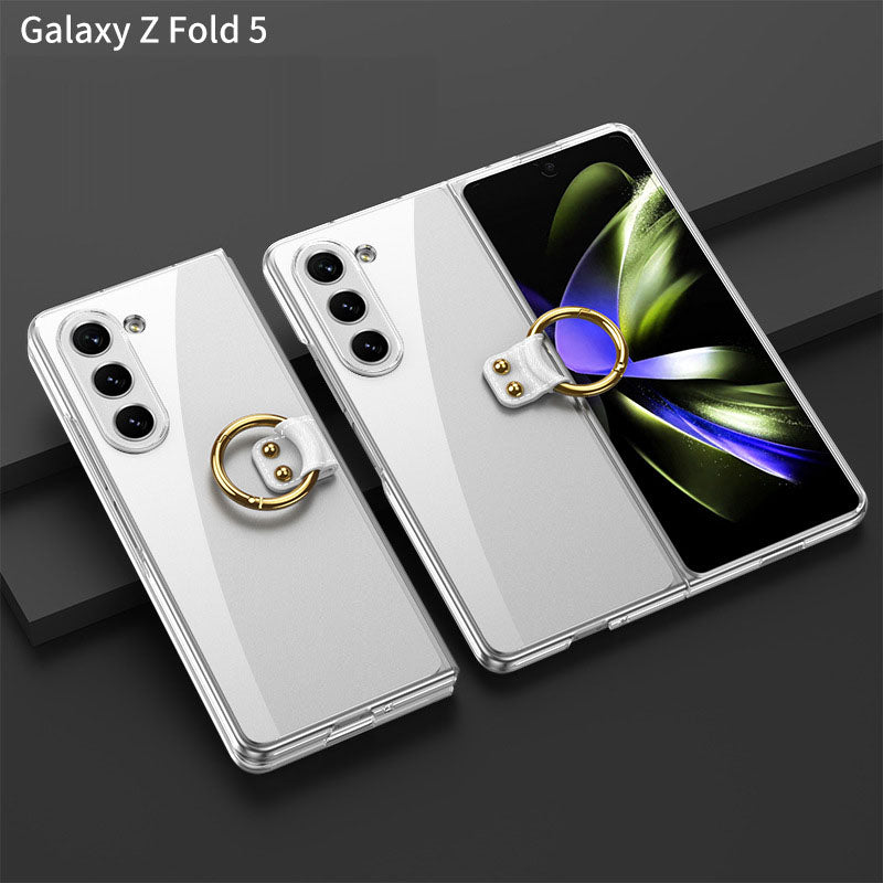Electroplated Phantom Galaxy Z Fold 5 Case with Front Screen Tempered Glass Protector & Ring - mycasety2023 Mycasety