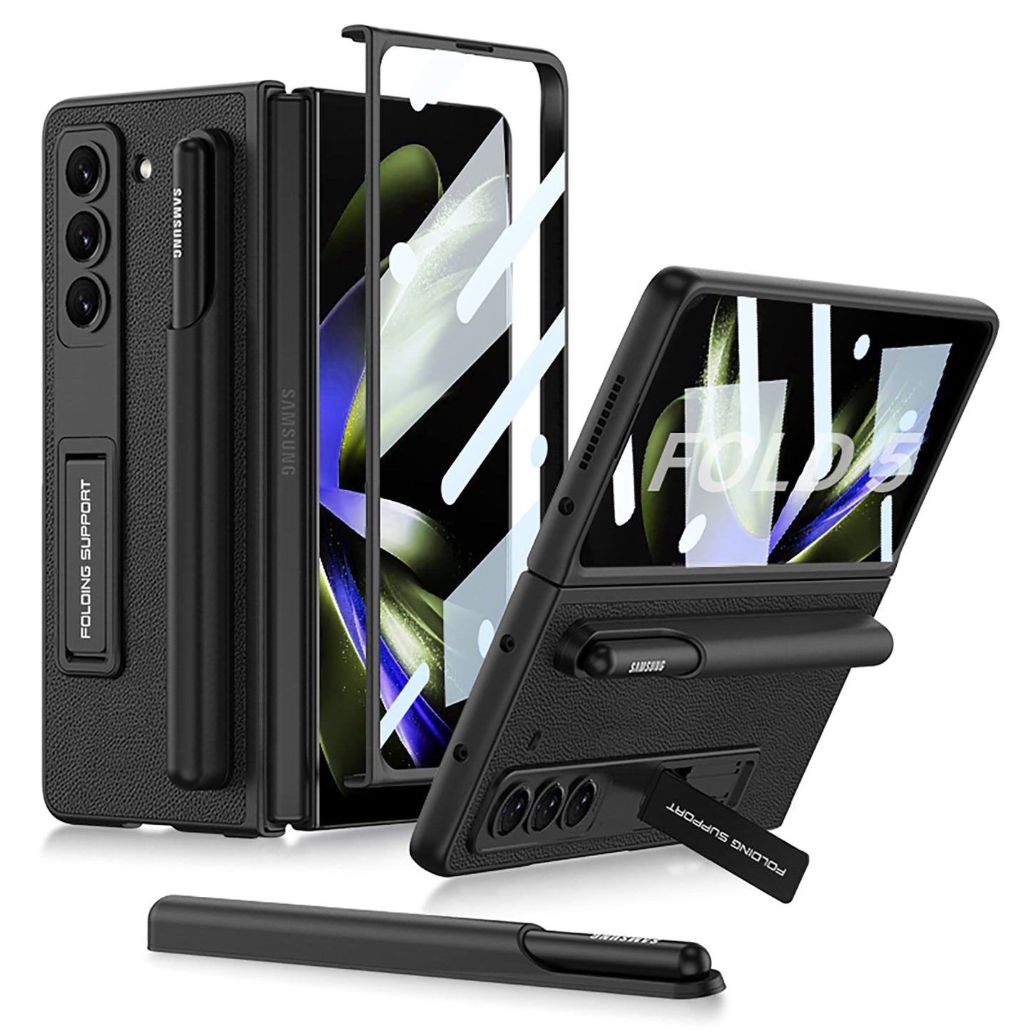Samsung Galaxy Z Fold 5 Case with Front Screen Tempered Glass Protector & Pen Slot & Stylus - {{ shop_name}} varyfun