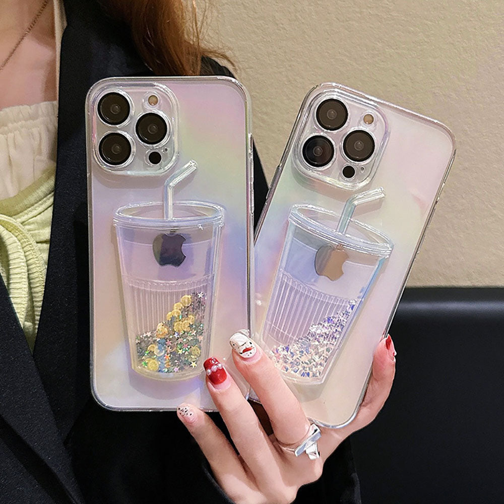 Ins Gradient Milk Tea Quicksand Cup iPhone Case - mycasety2023 Mycasety