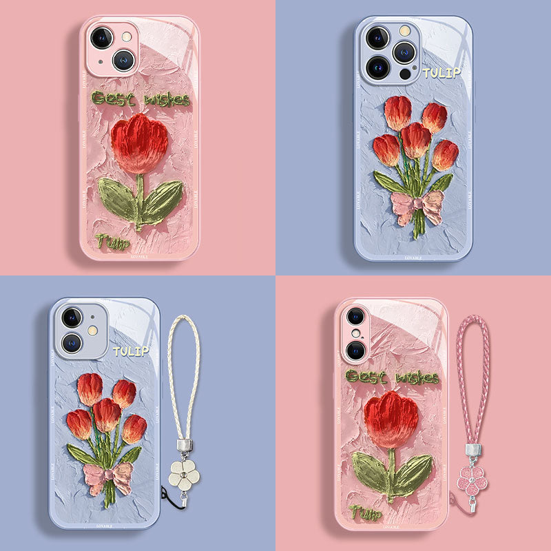 Oil Painting Tulip Liquid Glass iPhone Case - mycasety2023 Mycasety