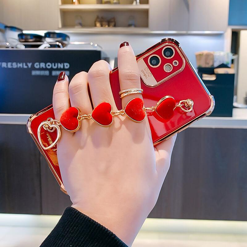 2021 Luxury Electroplated Gold Plating Heart Fabric Bracelet Case For iPhone 12Pro MAX 11 XS XR 7 8 Plus - {{ shop_name}} varyfun