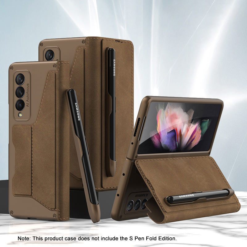 2022 Leather Pen Holder Armor Back Case For Samsung Galaxy Z Fold 3 5G - {{ shop_name}} varyfun