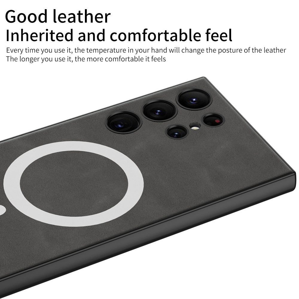 Electroplated Leather Phone Case With MagSafe Charging Coil For Samsung Galaxy S23 Series - {{ shop_name}} varyfun