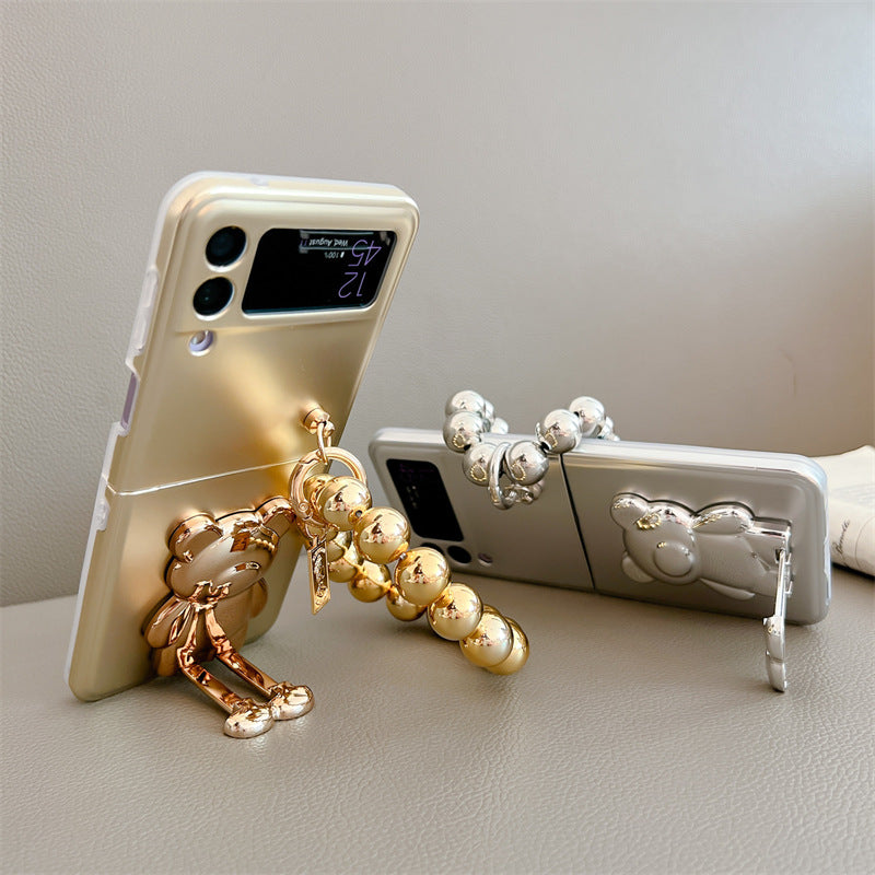 Solid Color Electroplated Bear Stand For Samsung Galaxy Z Flip3/4 5G Case
