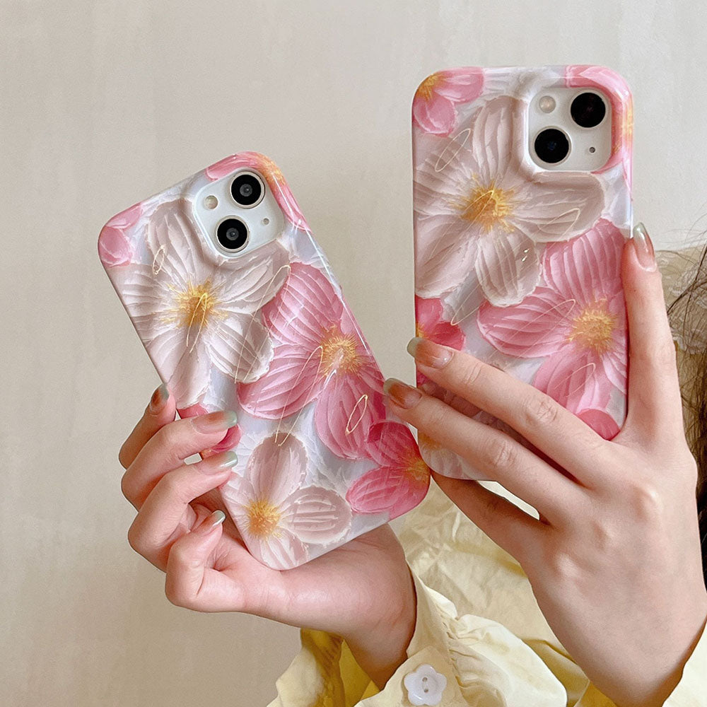 Pink Oil Painting Flower iPhone Case - mycasety2023 Mycasety