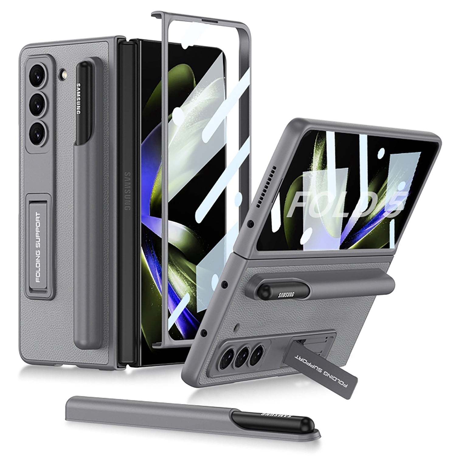 Samsung Galaxy Z Fold 5 Case with Front Screen Tempered Glass Protector & Pen Slot & Stylus - {{ shop_name}} varyfun