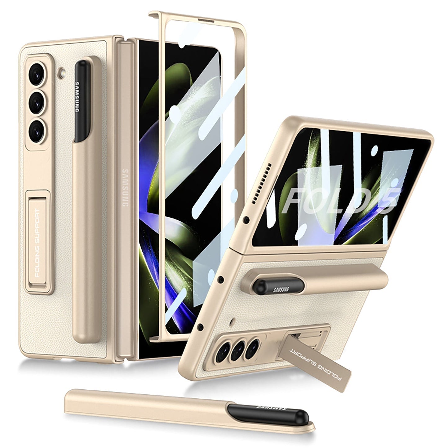 Samsung Galaxy Z Fold 5 Case with Front Screen Tempered Glass Protector & Pen Slot & Stylus - {{ shop_name}} varyfun