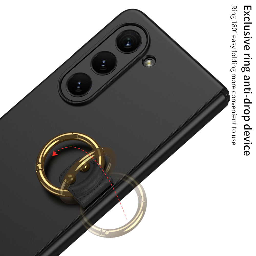 Electroplated Slim Samsung Galaxy Z Fold 5 Case with Front Screen Tempered Glass Protector & Ring - mycasety2023 Mycasety