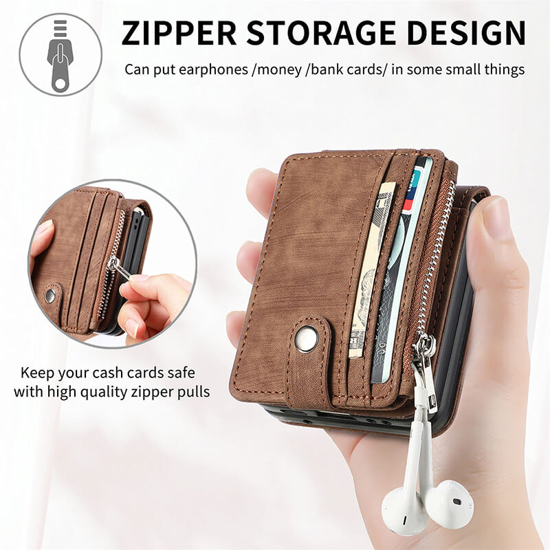 Wallet Case For Samsung Galaxy Z Flip4 Flip3 with Detachable Card Slot Kickstand Zipper - {{ shop_name}} varyfun