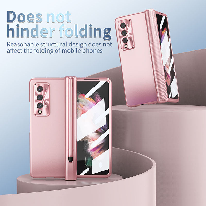 Luxury Magnetic Hinge Pen Holder Full Protection Case For Samsung Galaxy Z Fold3 Fold4 5G With Tempered Glass Film - {{ shop_name}} varyfun