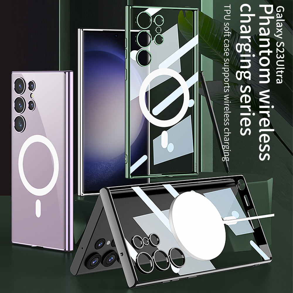 Electroplated Clear Phone Case With Magnetic MagSafe Charging Coil For Samsung Galaxy S23 Ultra Plus - {{ shop_name}} varyfun