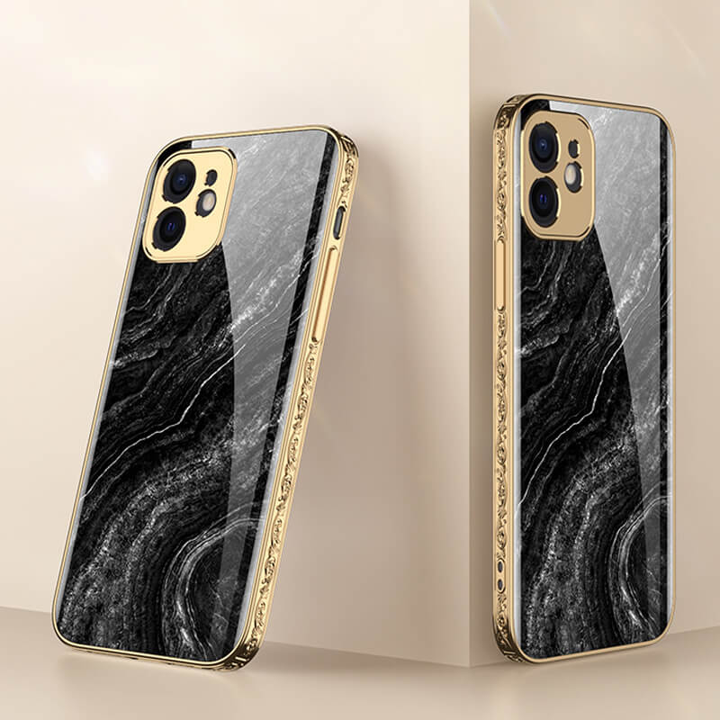 Luxury Baroque Plating Anti-knock Protection Tempered Glass Case For iPhone - {{ shop_name}} varyfun