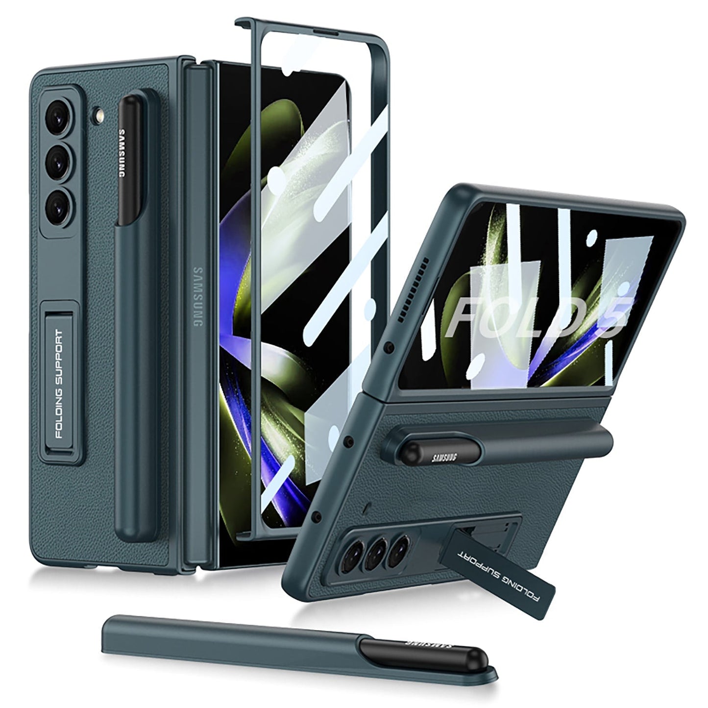 Samsung Galaxy Z Fold 5 Case with Front Screen Tempered Glass Protector & Pen Slot & Stylus - {{ shop_name}} varyfun