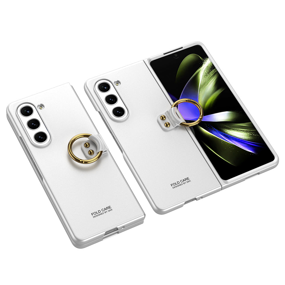 Electroplated Slim Samsung Galaxy Z Fold 5 Case with Front Screen Tempered Glass Protector & Ring - mycasety2023 Mycasety