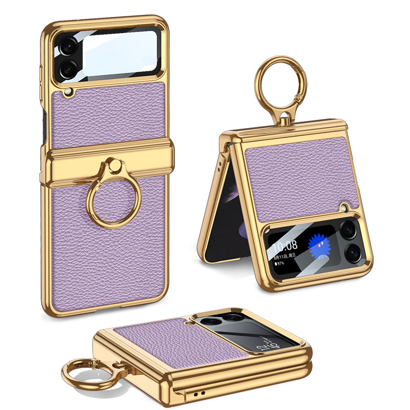 Electroplated Leather Magnetic Hinge Phone Case For Samsung Galaxy Z Flip4 Flip3 5G - {{ shop_name}} varyfun