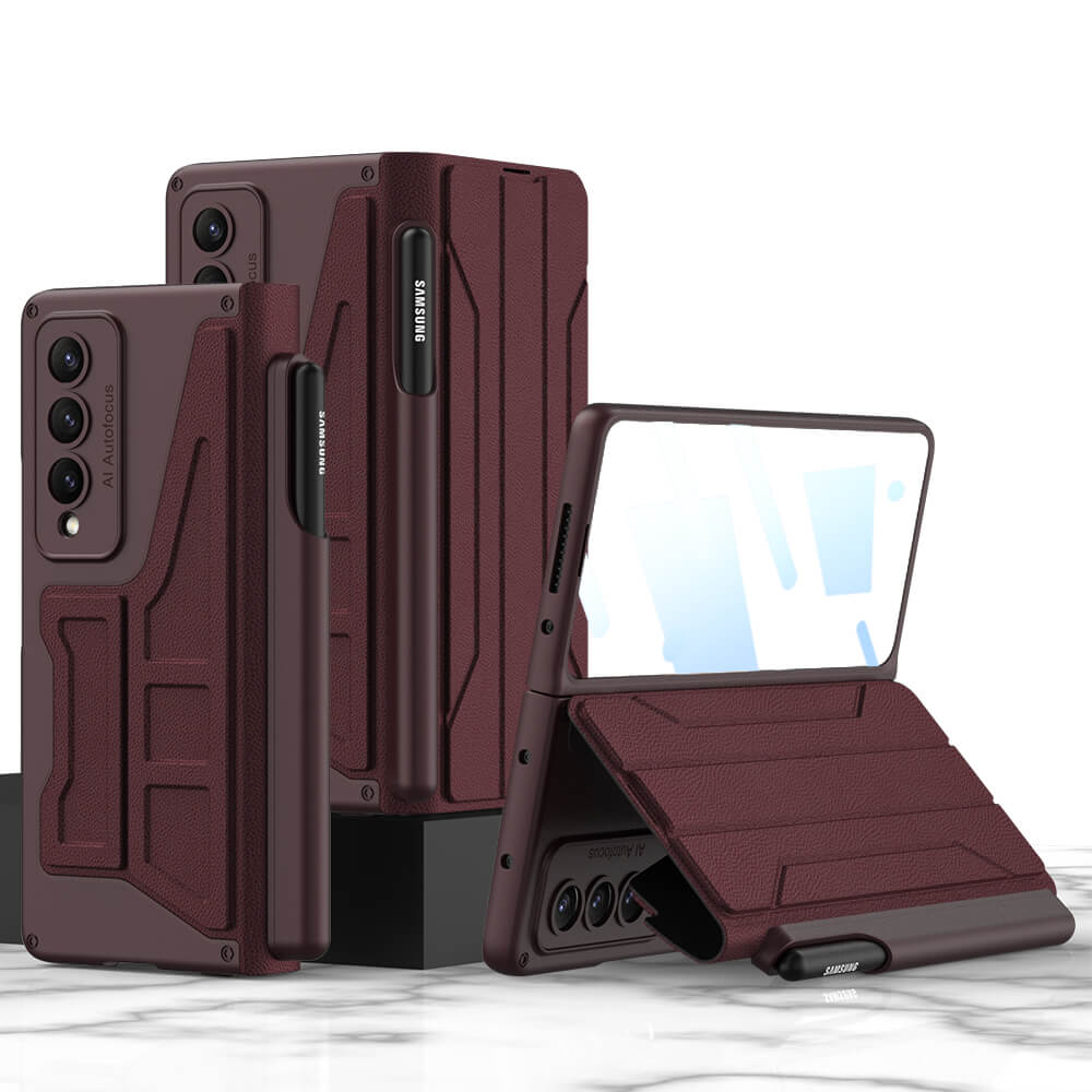 Leather Pen Holder Armor Case with Screen Protector For Samsung Galaxy Z Fold4 Fold5 5G - varyfun