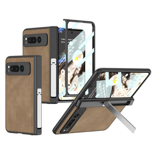 Magnetic Folding Hinge All-inclusive Leather Case With Tempered Film For Google Pixel Fold With Damped folding Bracket - {{ shop_name}} varyfun