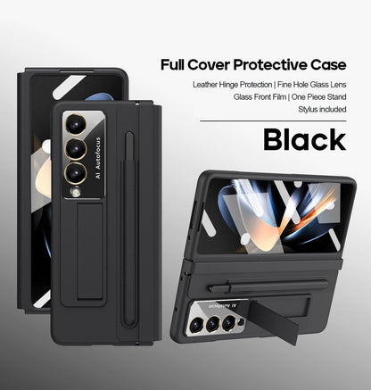 Leather Anti-fall Protective Pen Slot Phone Case With Front Protection Film & Stylus For Samsung Galaxy Z Fold5 Fold4