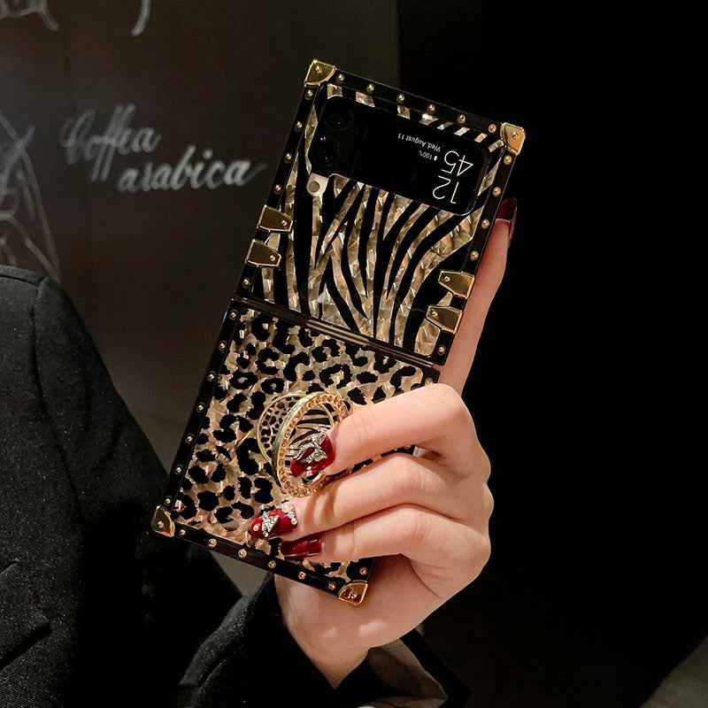 Luxury Leopard Pattern Stripe Glitter Gold Square Case For Samsung Galaxy Z Flip4 Flip3 5G - {{ shop_name}} pphonecover