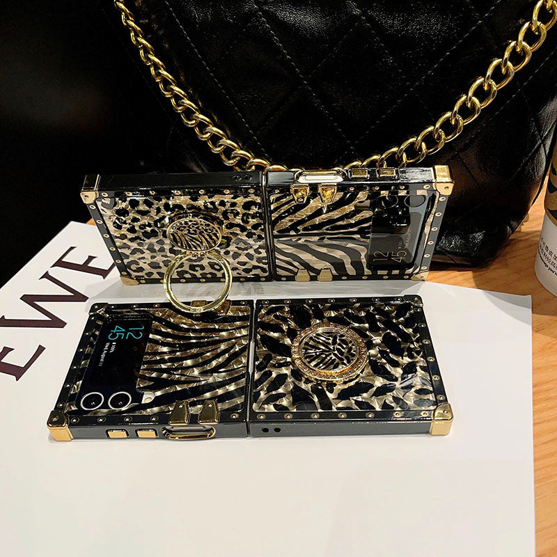 Luxury Leopard Pattern Stripe Glitter Gold Square Case For Samsung Galaxy Z Flip4 Flip3 5G - {{ shop_name}} pphonecover