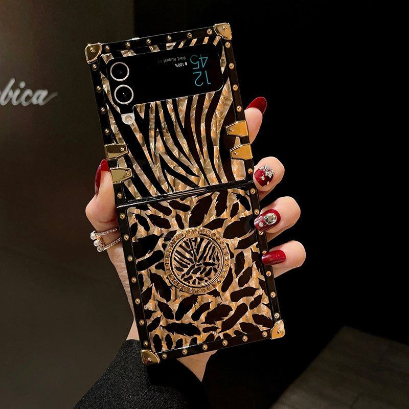 Luxury Leopard Pattern Stripe Glitter Gold Square Case For Samsung Galaxy Z Flip4 Flip3 5G - {{ shop_name}} pphonecover
