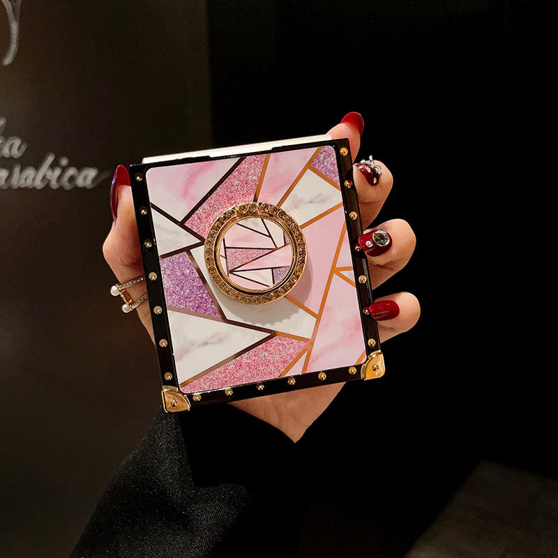 Luxury Rhombus Pattern Ring Holder Protective Case For Samsung Galaxy Z Flip4 Flip3 5G - {{ shop_name}} pphonecover