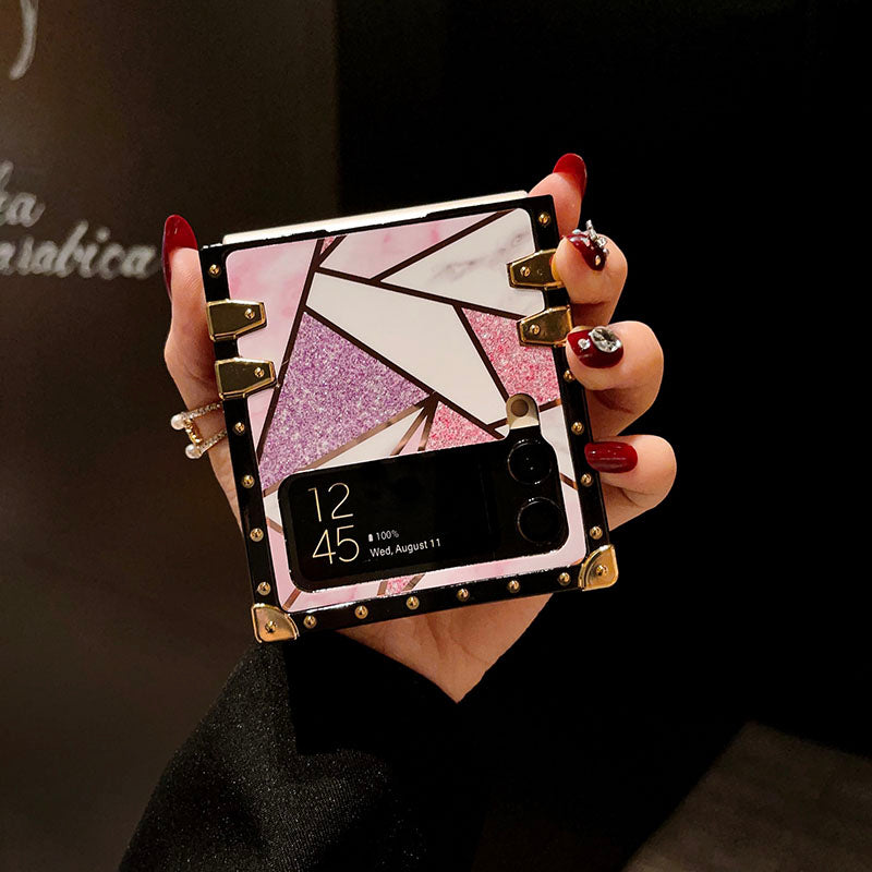 Luxury Rhombus Pattern Ring Holder Protective Case For Samsung Galaxy Z Flip4 Flip3 5G - {{ shop_name}} pphonecover