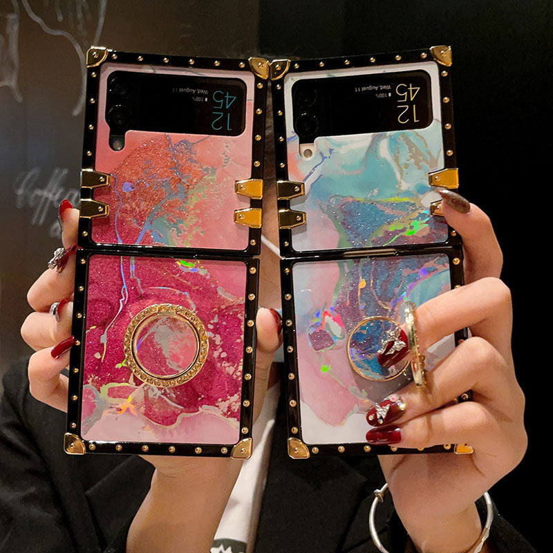Luxury Laser Marble Pattern Ring Holder Protective Case For Samsung Galaxy Z Flip4 Flip3 5G - {{ shop_name}} pphonecover
