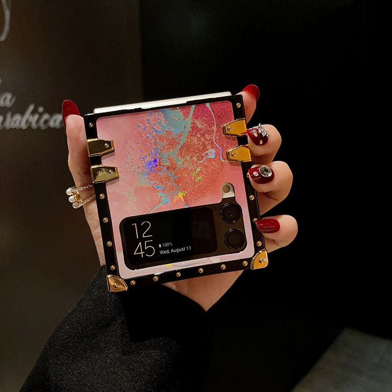 Luxury Laser Marble Pattern Ring Holder Protective Case For Samsung Galaxy Z Flip4 Flip3 5G - {{ shop_name}} pphonecover