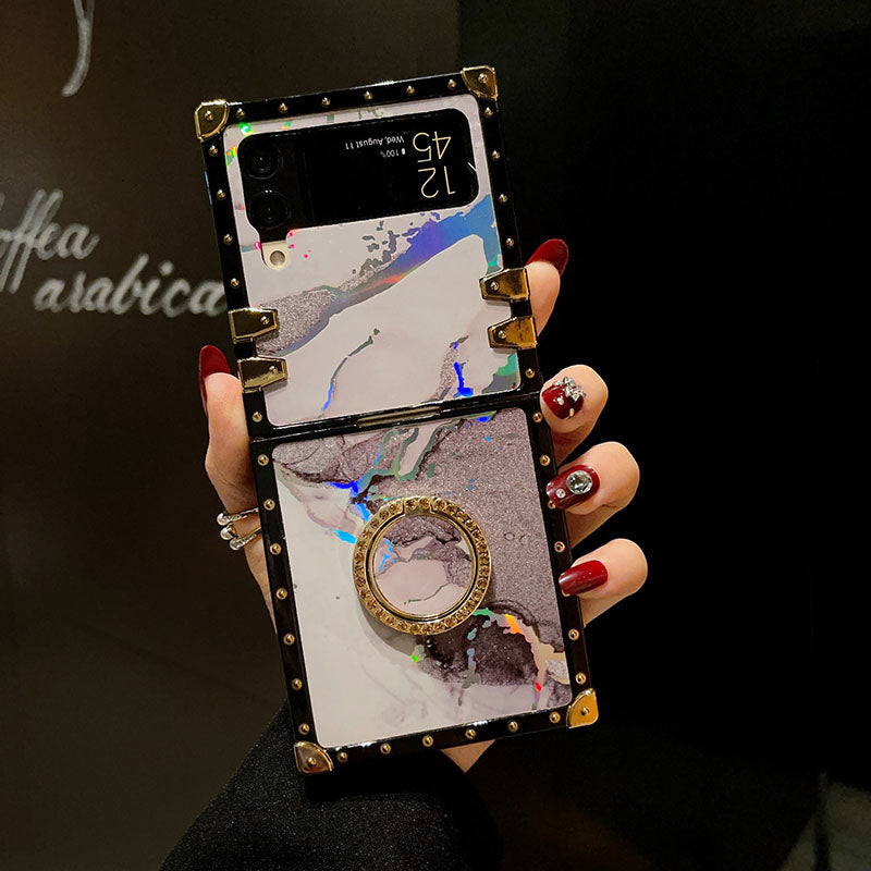Luxury Laser Marble Pattern Ring Holder Protective Case For Samsung Galaxy Z Flip4 Flip3 5G - {{ shop_name}} pphonecover