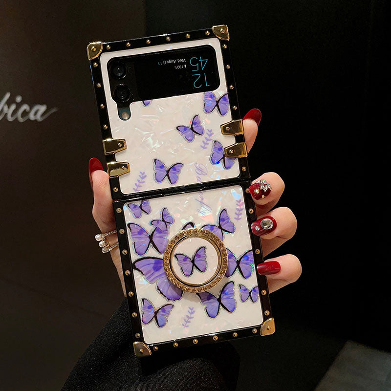 Luxury Butterfly Pattern Ring Holder Protective Case For Samsung Galaxy Z Flip4 Flip3 5G - {{ shop_name}} pphonecover