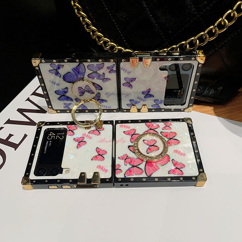 Luxury Butterfly Pattern Ring Holder Protective Case For Samsung Galaxy Z Flip4 Flip3 5G - {{ shop_name}} pphonecover