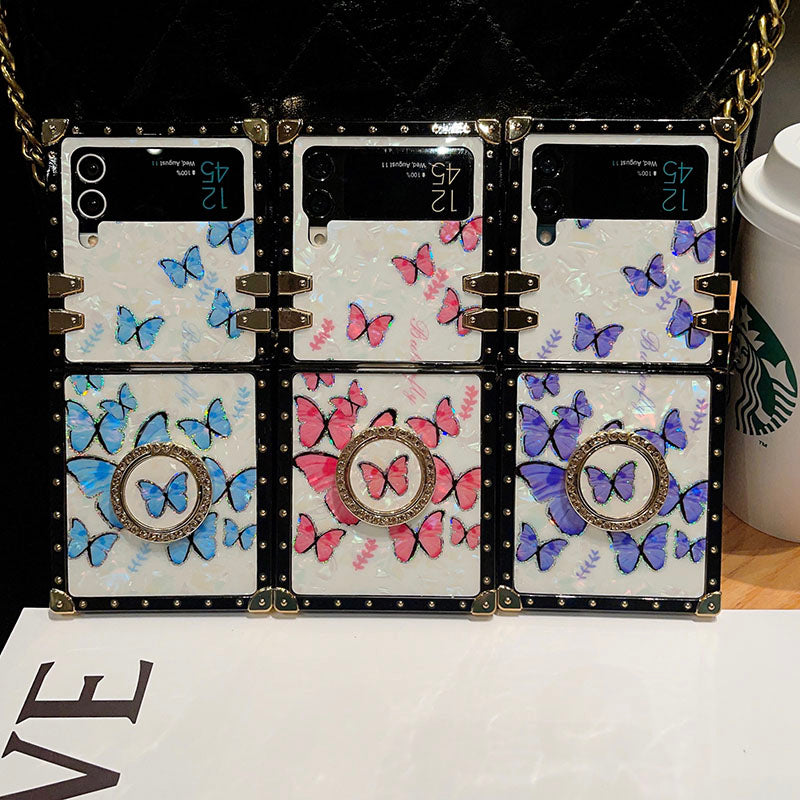 Luxury Butterfly Pattern Ring Holder Protective Case For Samsung Galaxy Z Flip4 Flip3 5G - {{ shop_name}} pphonecover