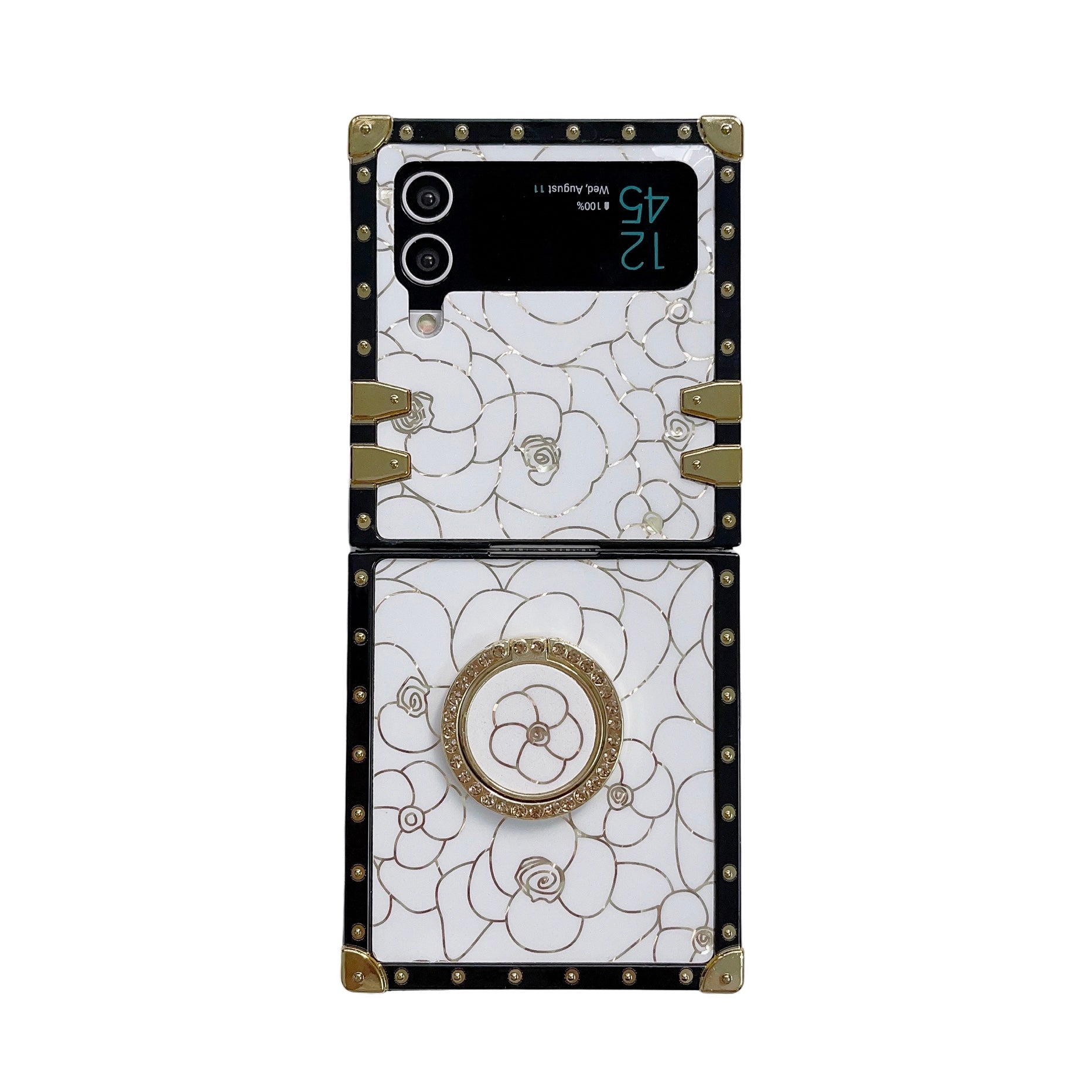 Luxury Brand Camellia Gold Plating Square Case For Samsung Galaxy Z Flip4 Flip3 5G - {{ shop_name}} pphonecover