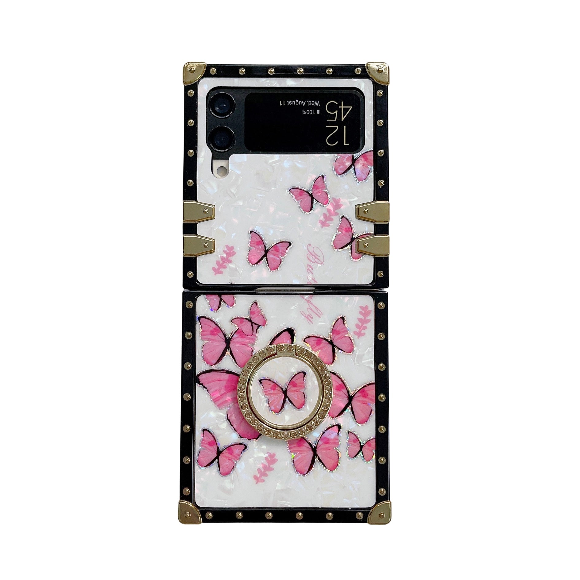 Luxury Butterfly Pattern Ring Holder Protective Case For Samsung Galaxy Z Flip4 Flip3 5G - {{ shop_name}} pphonecover