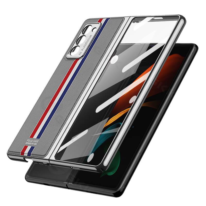 Luxury Leather Carbon Fiber Plating Case For Samsung Galaxy Z Fold3 Fold2 With Tempered Glass Screen - {{ shop_name}} varyfun