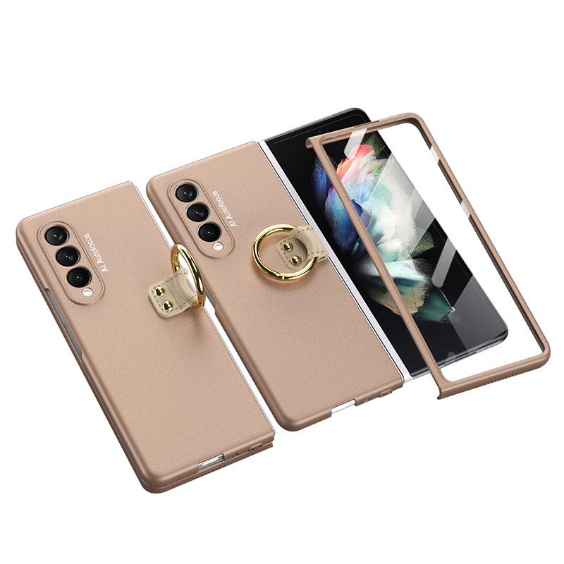 Luxury Leather Carbon Fiber Plating Case For Samsung Galaxy Z Fold3 Fold2 With Tempered Glass Screen - {{ shop_name}} varyfun