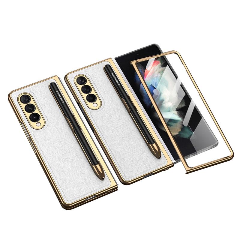 Luxury Leather Carbon Fiber Plating Case For Samsung Galaxy Z Fold3 Fold2 With Tempered Glass Screen - {{ shop_name}} varyfun