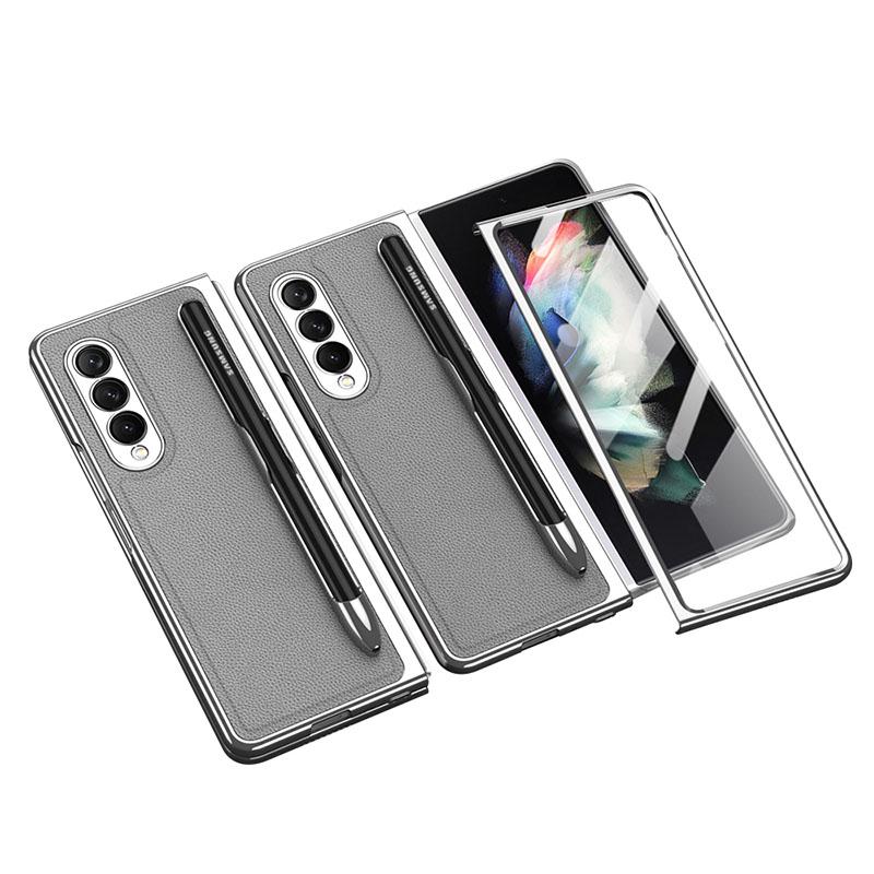 Luxury Leather Carbon Fiber Plating Case For Samsung Galaxy Z Fold3 Fold2 With Tempered Glass Screen - {{ shop_name}} varyfun