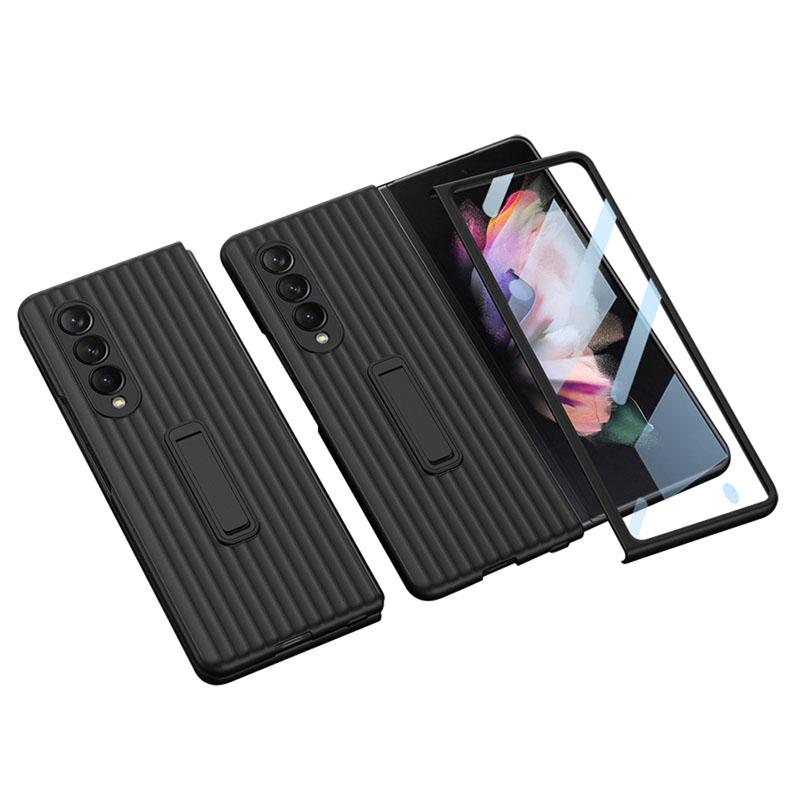 Luxury Leather Carbon Fiber Plating Case For Samsung Galaxy Z Fold3 Fold2 With Tempered Glass Screen - {{ shop_name}} varyfun