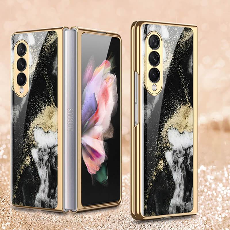 Natural Marble Glass Case For Samsung Galaxy Z Fold 3 5G - {{ shop_name}} varyfun
