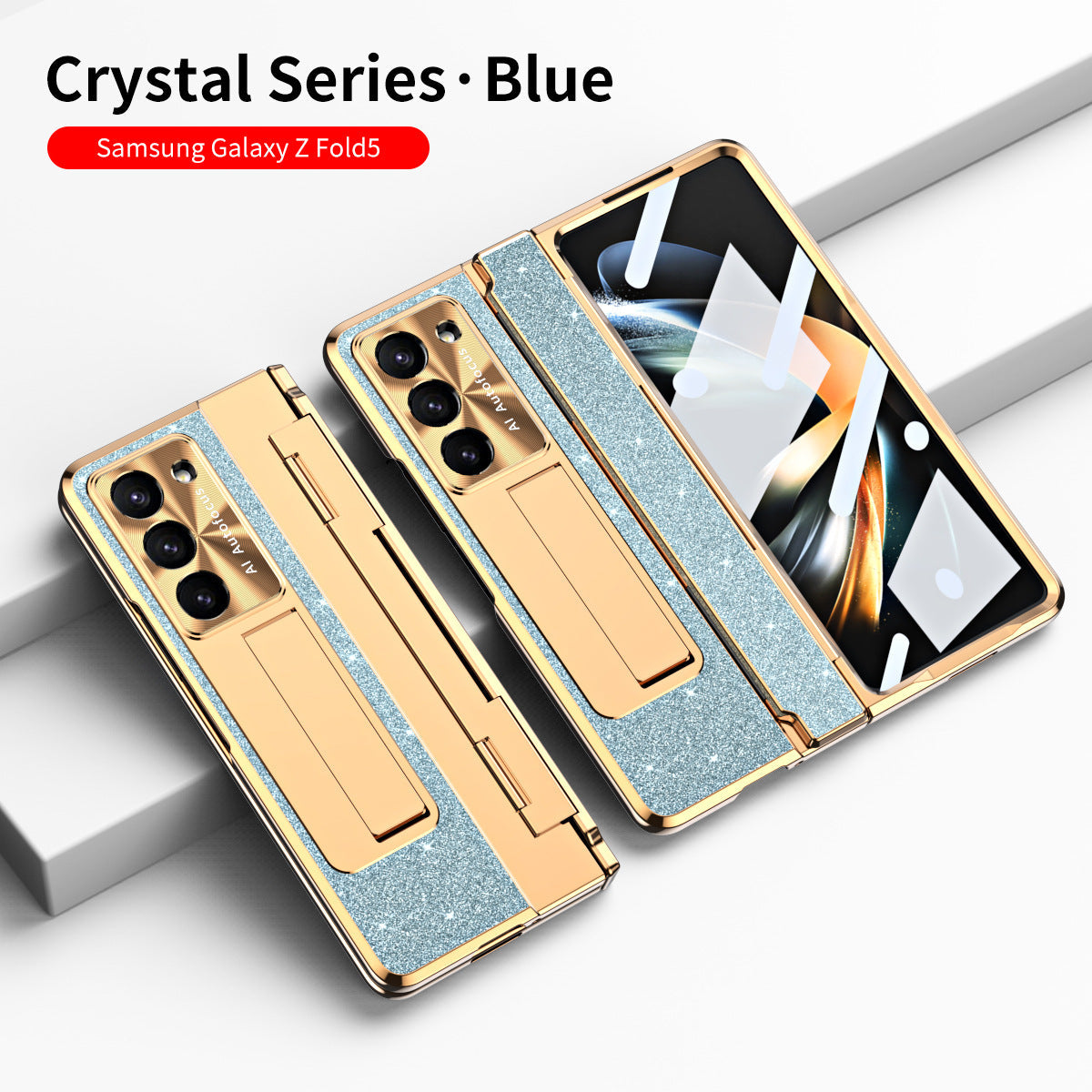 Luxury Crystal Cover Magnetic Bracket Protective Phone Case For Samsung Galaxy Z Fold 3/4/5 With Back Screen Glass - mycasety2023 Mycasety