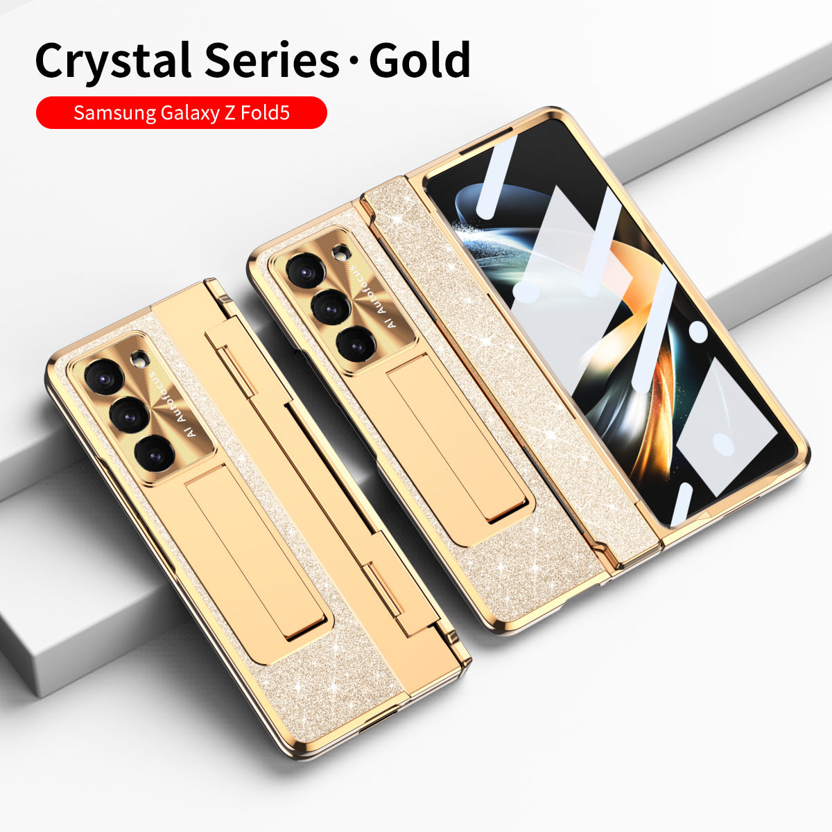 Luxury Crystal Cover Magnetic Bracket Protective Phone Case For Samsung Galaxy Z Fold 3/4/5 With Back Screen Glass - mycasety2023 Mycasety