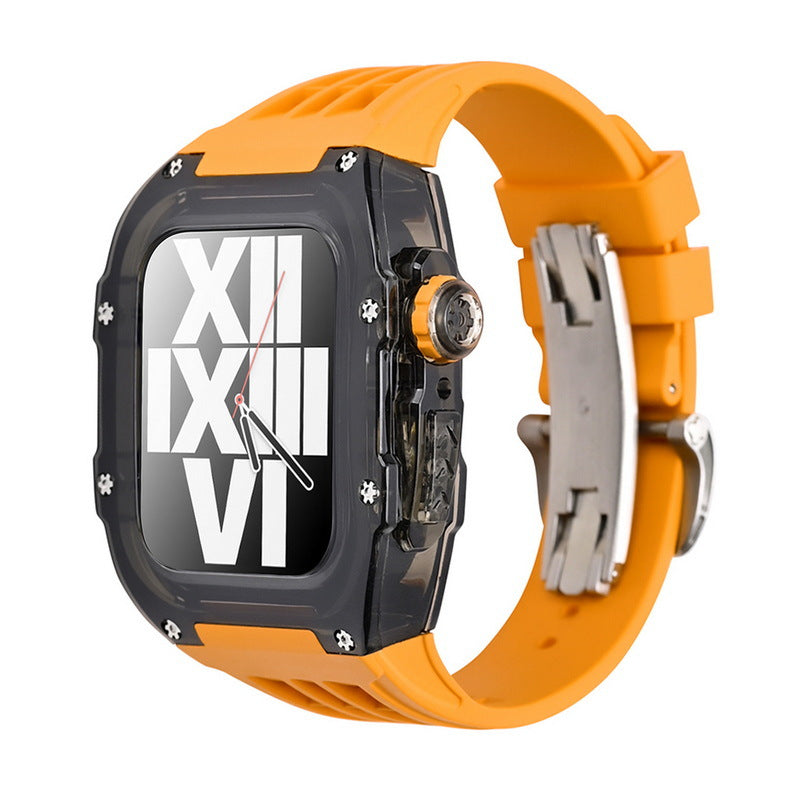 Luxury Metal Case Strap(Fluoro Rubber) For Apple Watch Series 44/45 mm - mycasety2023 Mycasety