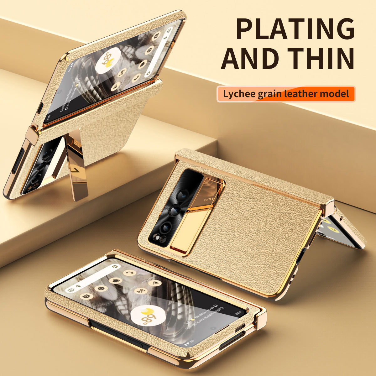 Ultra-thin Leather Electroplating Google Pixel Fold Case All-Inclusive Hinge with Screen Protector - mycasety2023 Mycasety